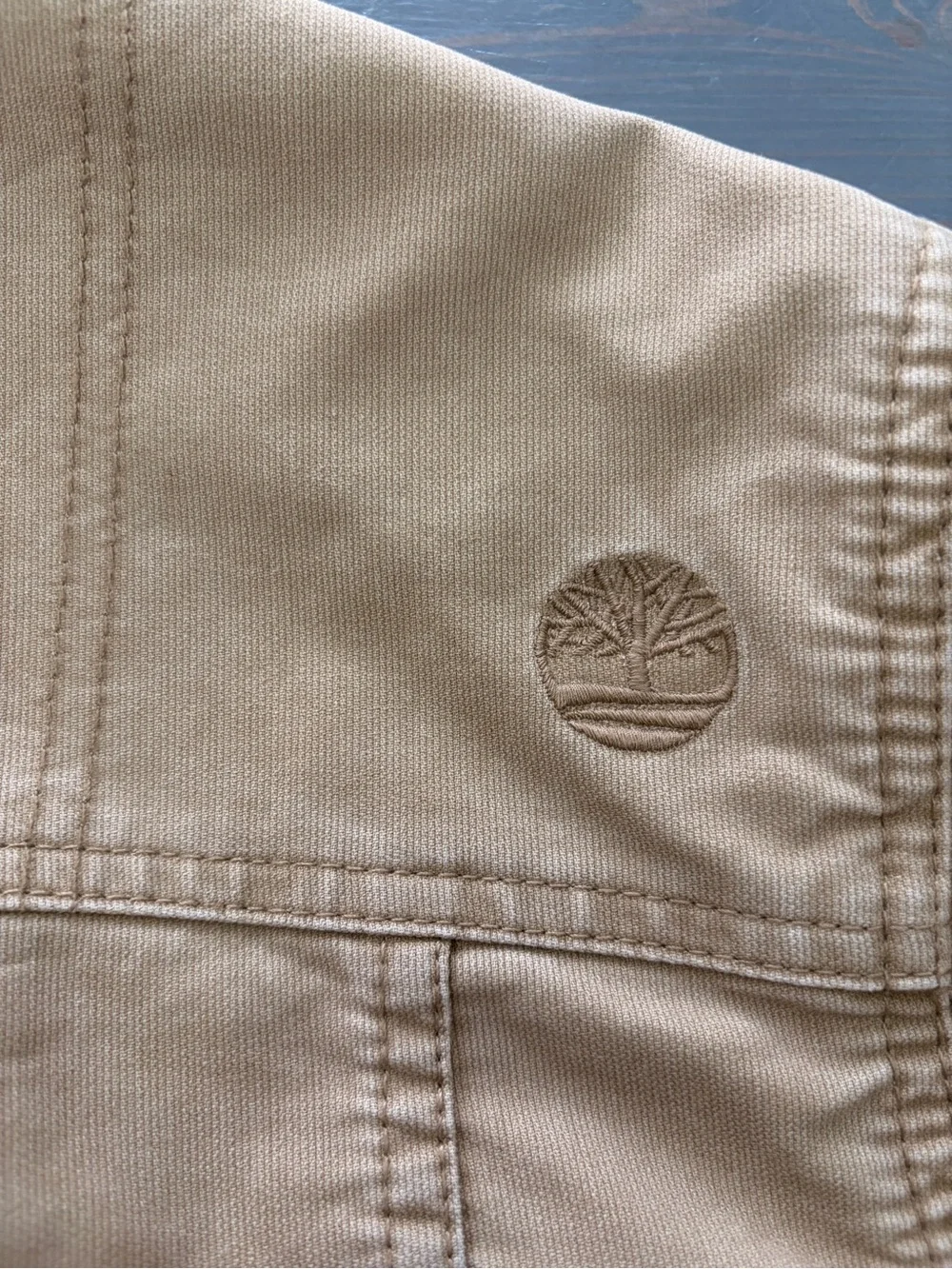Timberland men’s military/field-style jacket in tan/khaki, size Small.